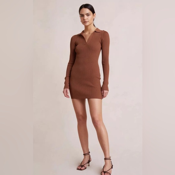 Brown v neck sweater dress - Picture 1 of 4